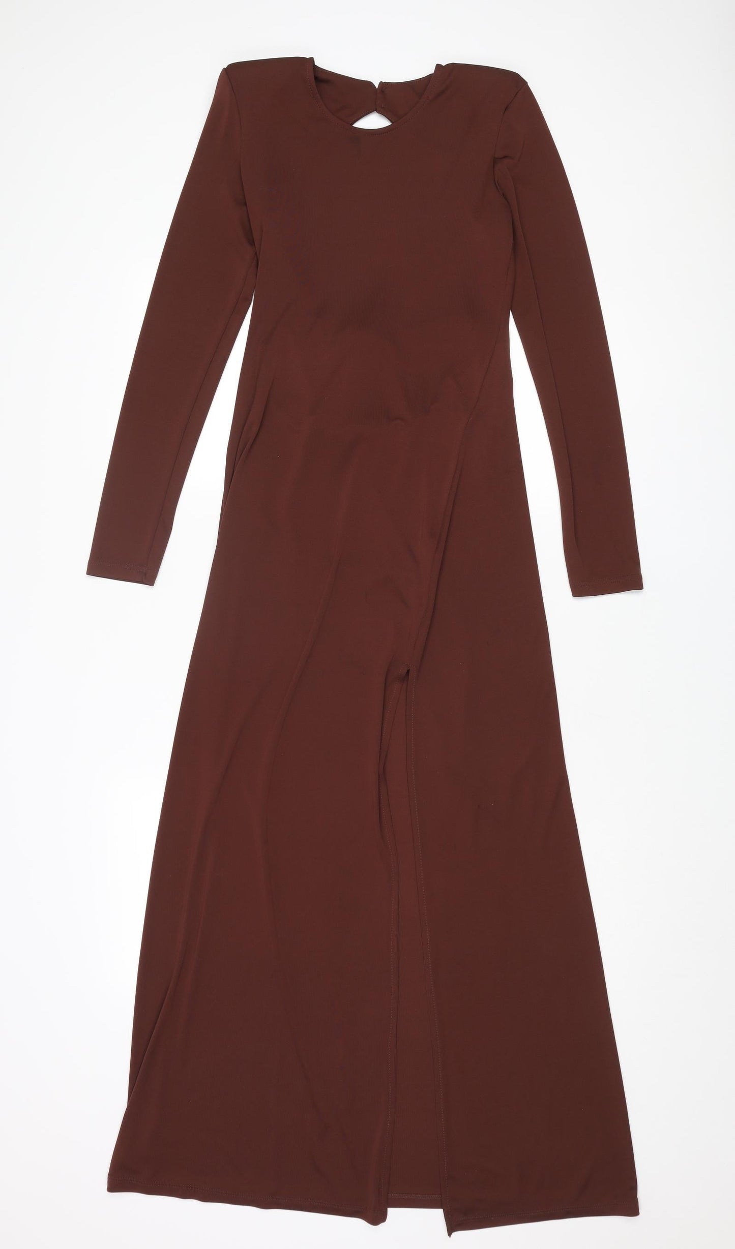 Zara Womens Brown Polyester A-Line Size M Round Neck Tie - Side Slit, Shoulder Pads