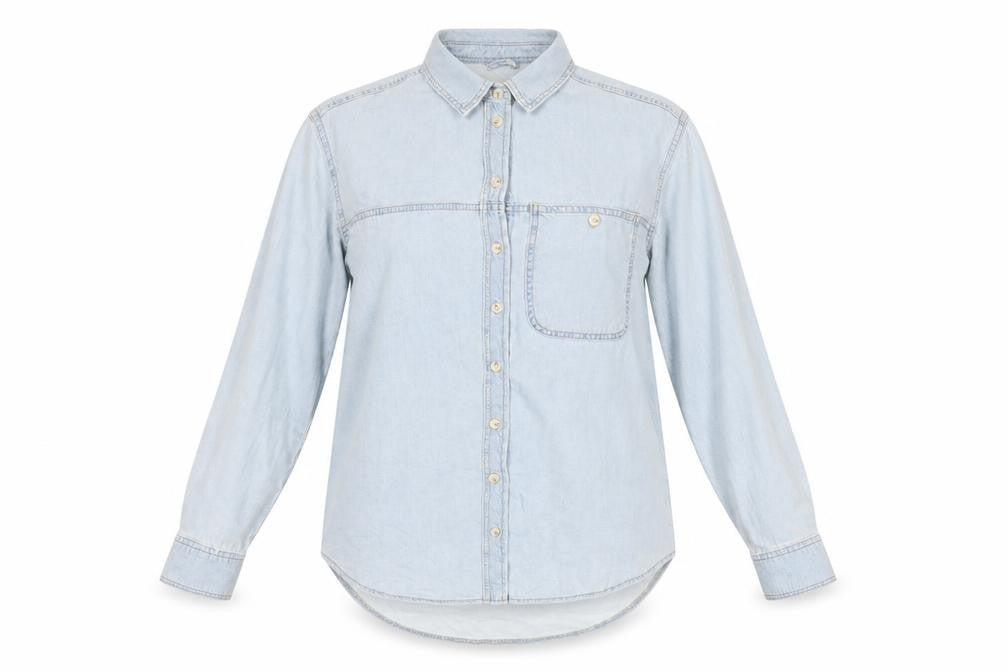 Topshop Womens Blue Cotton Basic Button-Up Size 8 Collared
