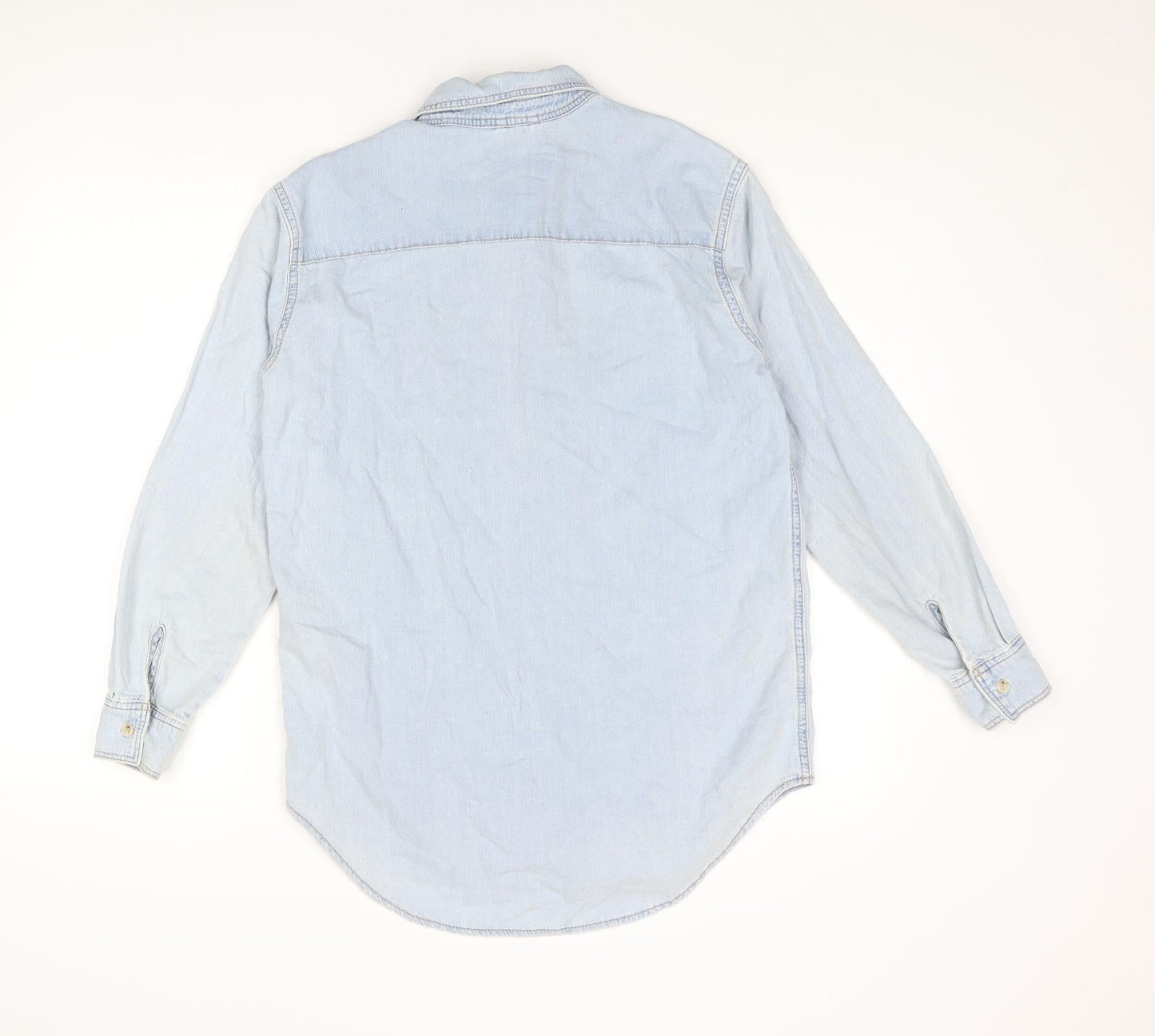 Topshop Womens Blue Cotton Basic Button-Up Size 8 Collared