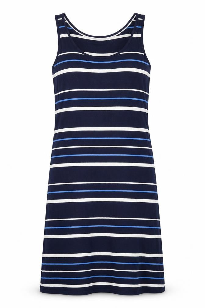 Crew Clothing Womens Blue Striped Viscose A-Line Size 8 Round Neck Pullover