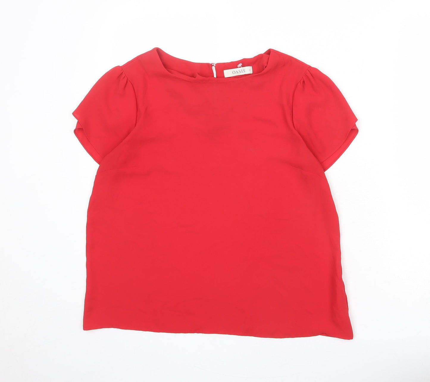 Oasis Womens Red Polyester Basic Blouse Size 12 Round Neck