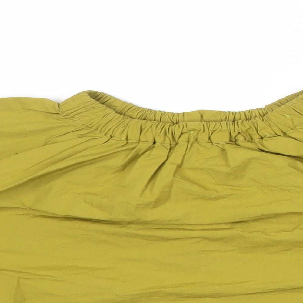 Zara Womens Green Cotton Cropped Blouse Size XS Mock Neck - Rouched Collar and Cuffs