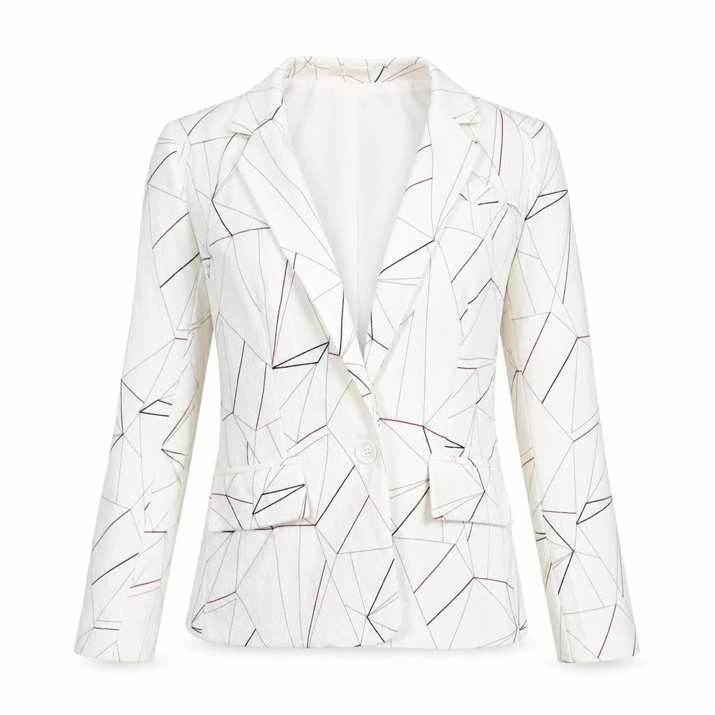 Vera & Lucy Womens Ivory Geometric Polyester Jacket Blazer Size S