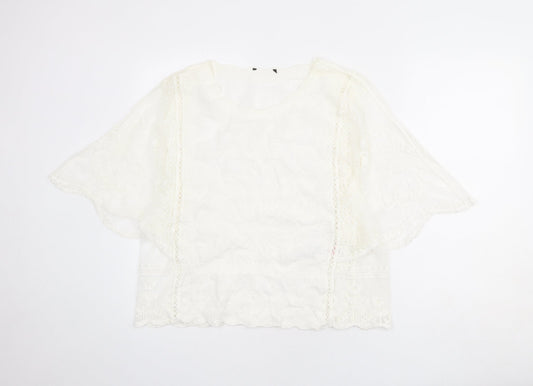 New Look Womens Ivory Cotton Basic Blouse Size L Round Neck