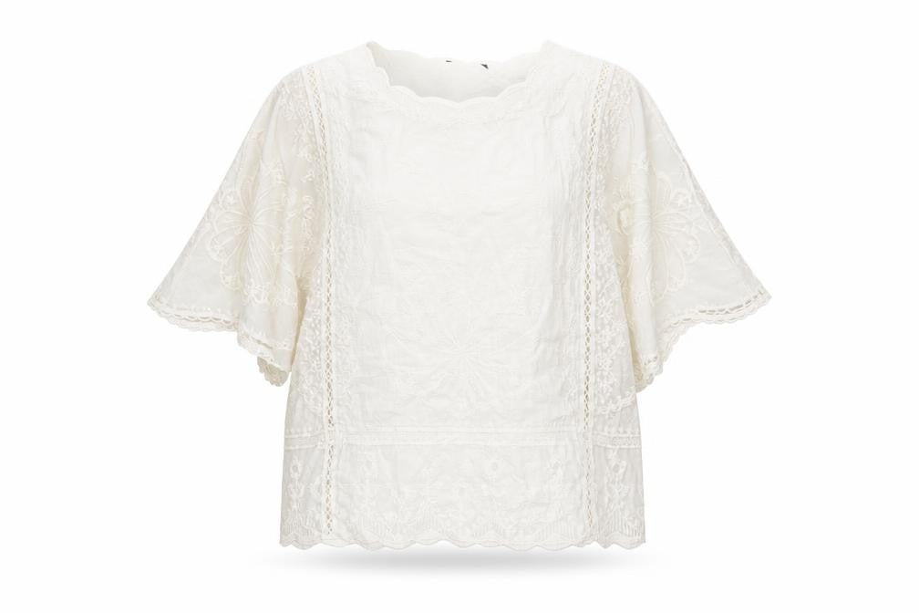 New Look Womens Ivory Cotton Basic Blouse Size L Round Neck