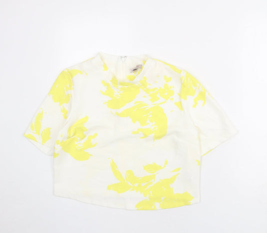 Limited Edition Womens White Floral Polyester Basic T-Shirt Size 12 Mock Neck