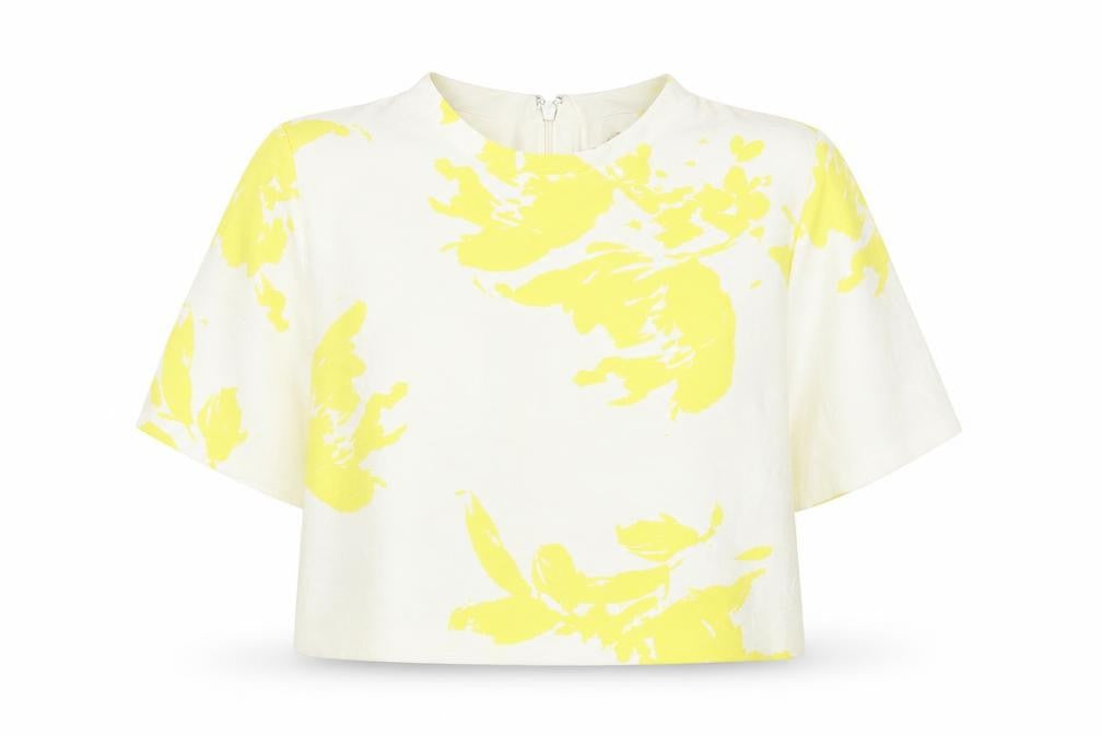 Limited Edition Womens White Floral Polyester Basic T-Shirt Size 12 Mock Neck