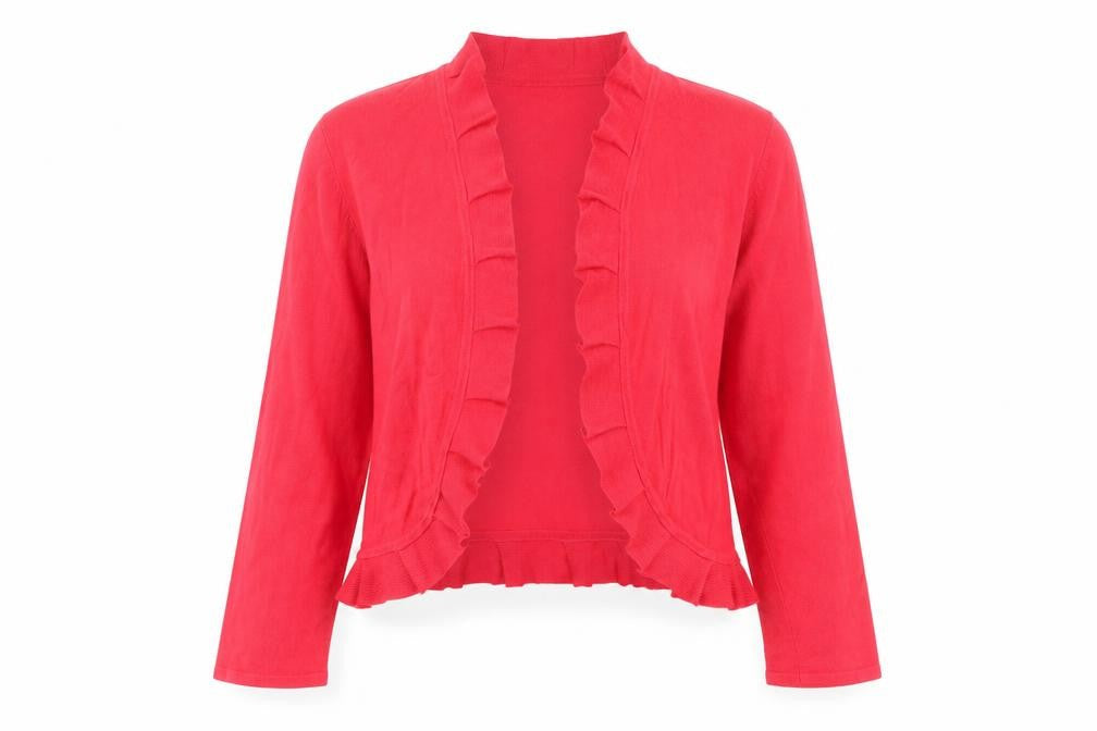 Nina Leonard Womens Red V-Neck Viscose Cardigan Jumper Size M - Ruffle