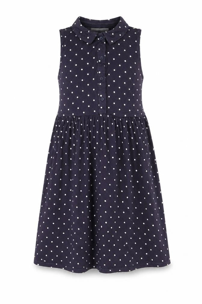H&M Girls Blue Polka Dot Viscose A-Line Size 6-7 Years Collared Button