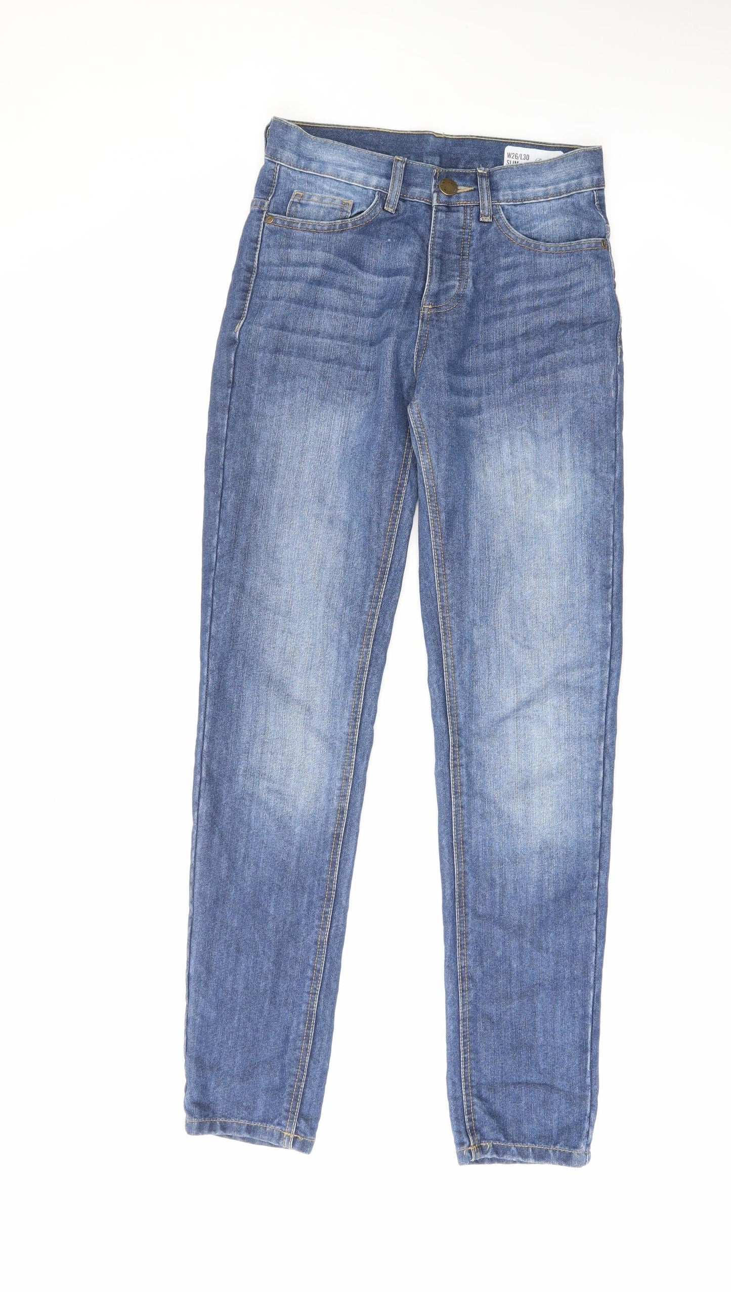 Denim & Co. Mens Blue Cotton Skinny Jeans Size 26 in L30 in Slim Button - Washed Denim Look