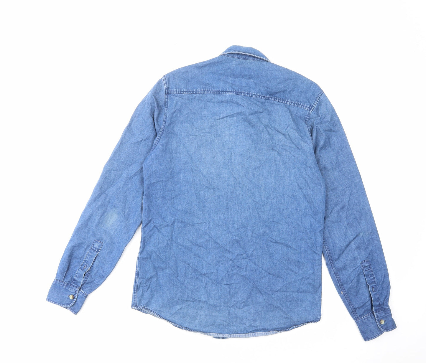 Topman Mens Blue Cotton Button-Up Size S Collared Button