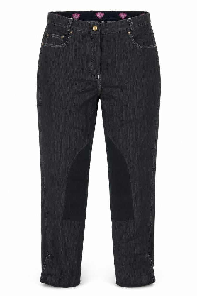 Equestrian Womens Black Cotton Trousers Size 12 L28 in Regular Zip - Crown Pocket Equestrian