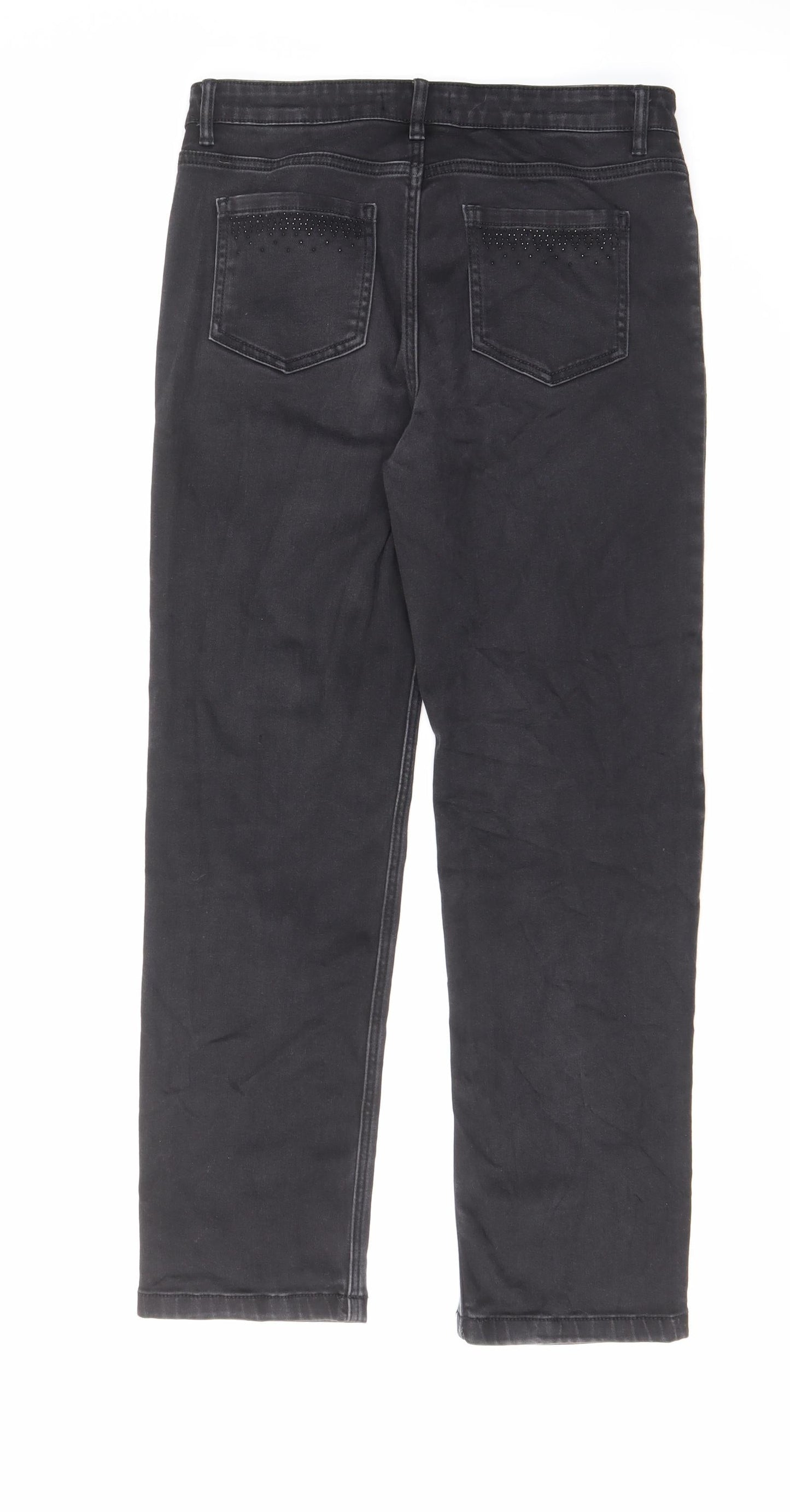 Marks and Spencer Womens Black Cotton Straight Jeans Size 30 in L28 in Regular Zip