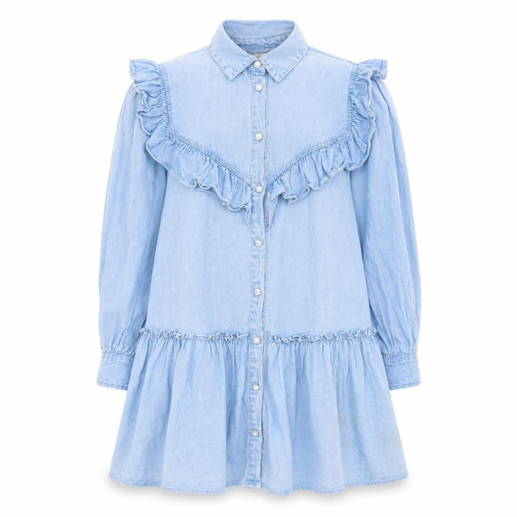 River Island Womens Blue Cotton A-Line Size S Collared Button - Ruffles