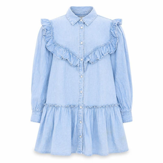 River Island Womens Blue Cotton A-Line Size S Collared Button - Ruffles