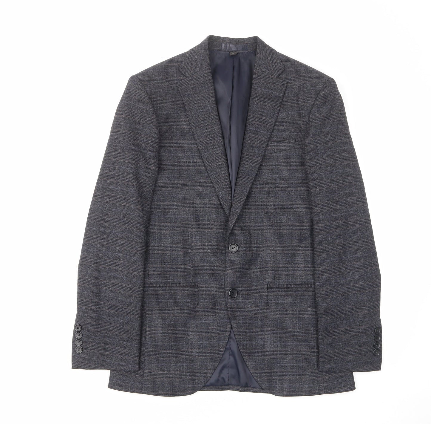 Marks and Spencer Mens Blue Plaid Polyester Jacket Suit Jacket Size 38 Regular