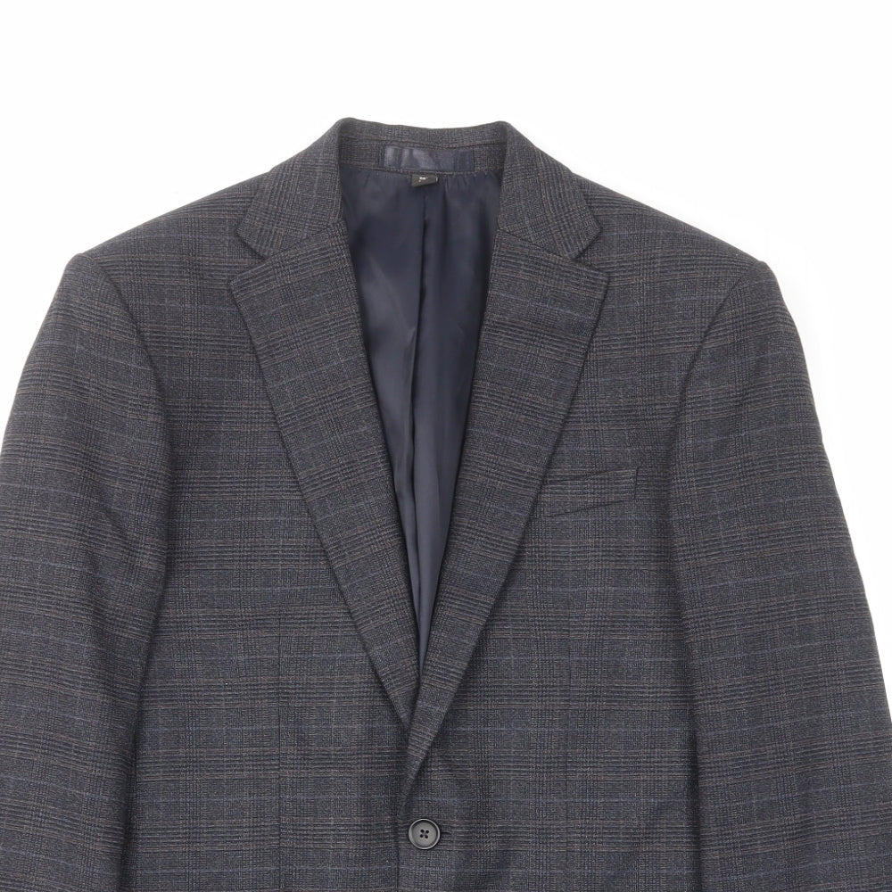Marks and Spencer Mens Blue Plaid Polyester Jacket Suit Jacket Size 38 Regular