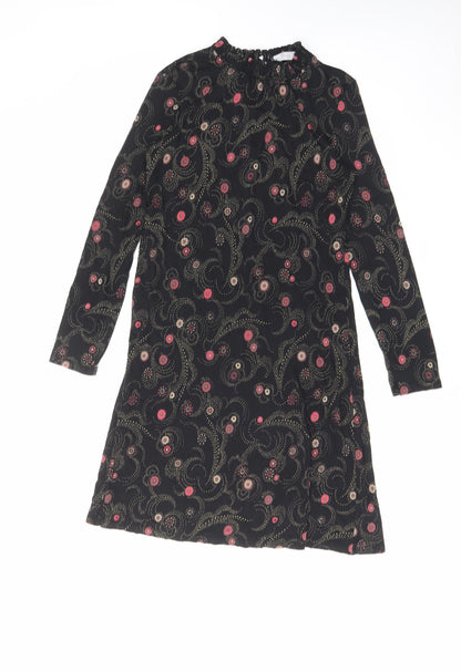 Marks & Spencer Womens Black Geometric Viscose A-Line Size 8 Mock Neck Button