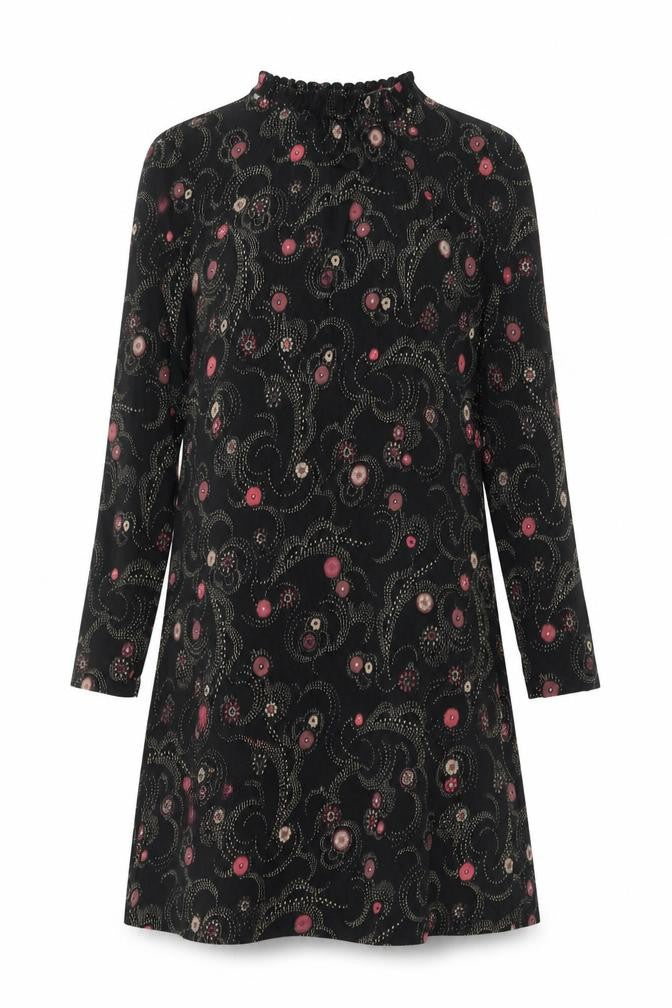 Marks & Spencer Womens Black Geometric Viscose A-Line Size 8 Mock Neck Button