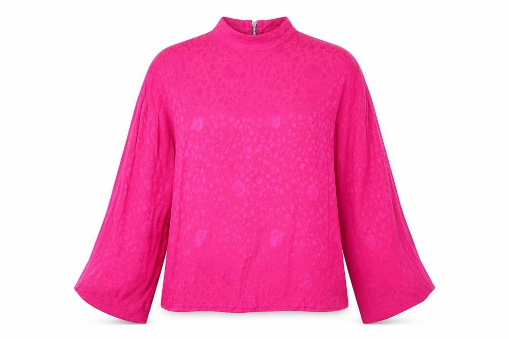 Topshop Womens Pink Geometric Viscose Basic Blouse Size 10 Mock Neck