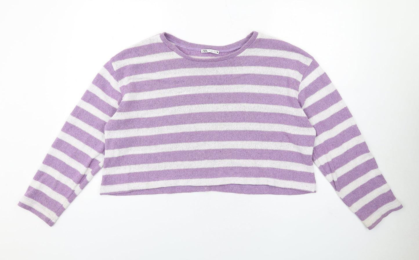 Zara Womens Purple Round Neck Striped Acrylic Pullover Jumper Size L