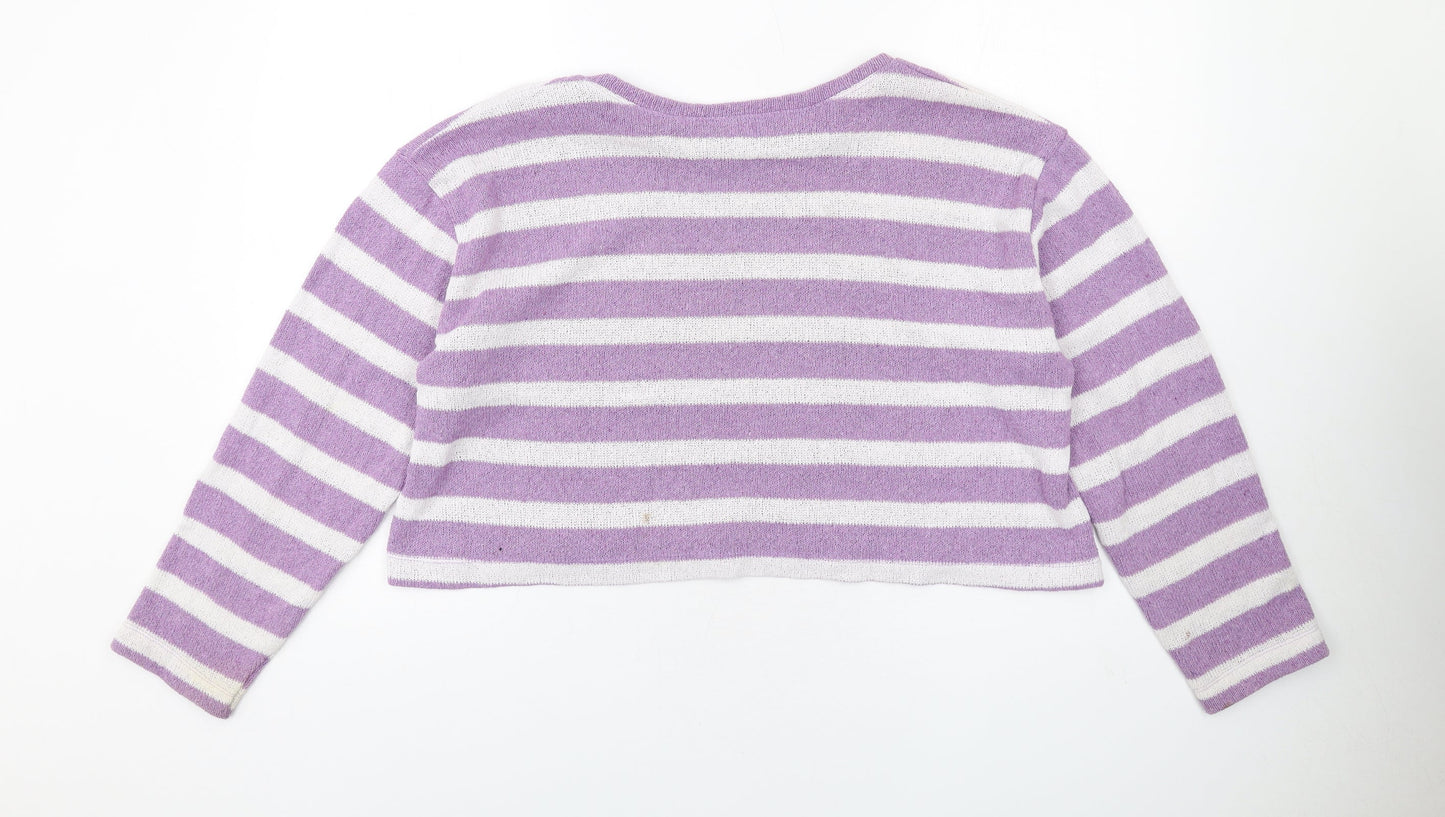 Zara Womens Purple Round Neck Striped Acrylic Pullover Jumper Size L