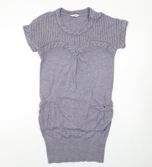 Miss Selfridge Womens Blue Viscose Jumper Dress Size 8 Round Neck Pullover