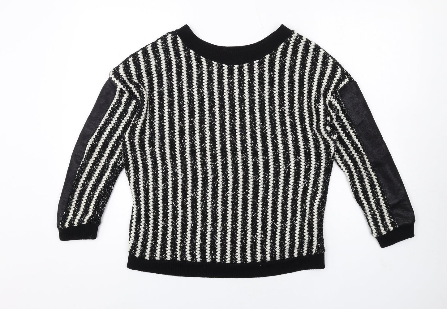 Zara Womens Black Boat Neck Striped Acrylic Pullover Jumper Size S