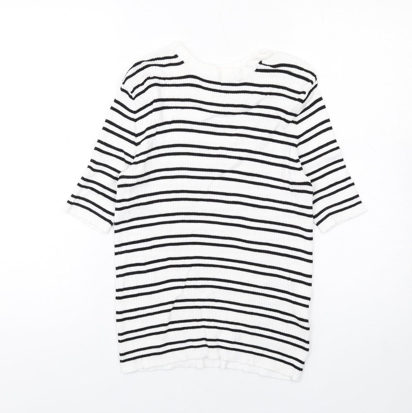 Marks and Spencer Womens White Boat Neck Striped Viscose Pullover Jumper Size M - Ribbed