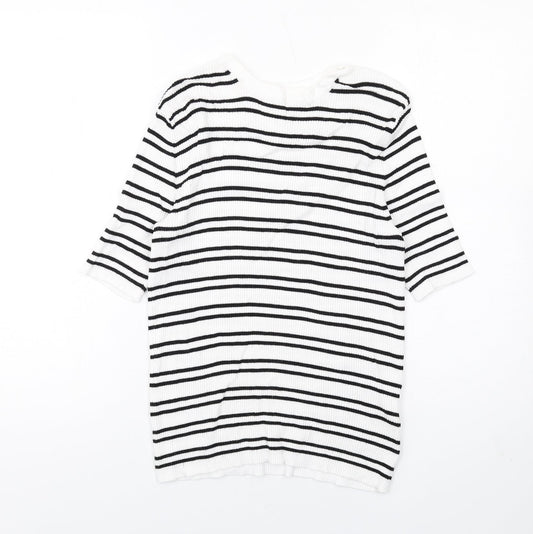 Marks and Spencer Womens White Boat Neck Striped Viscose Pullover Jumper Size M - Ribbed
