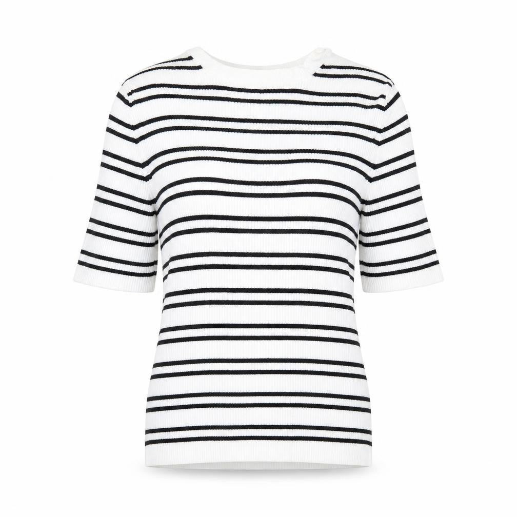 Marks & Spencer Womens White Boat Neck Striped Viscose Pullover Jumper Size M - Ribbed