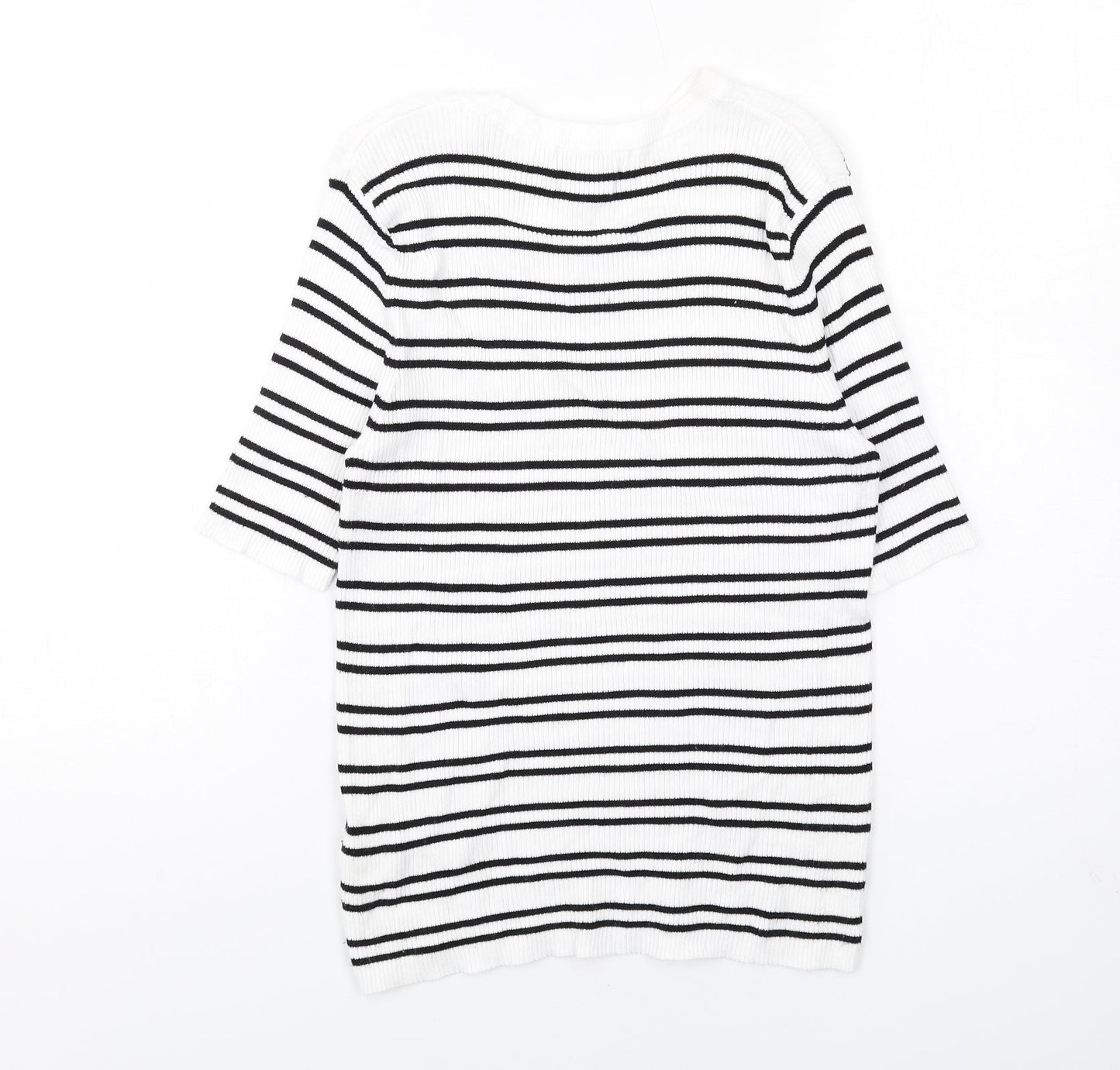 Marks and Spencer Womens White Boat Neck Striped Viscose Pullover Jumper Size M - Ribbed