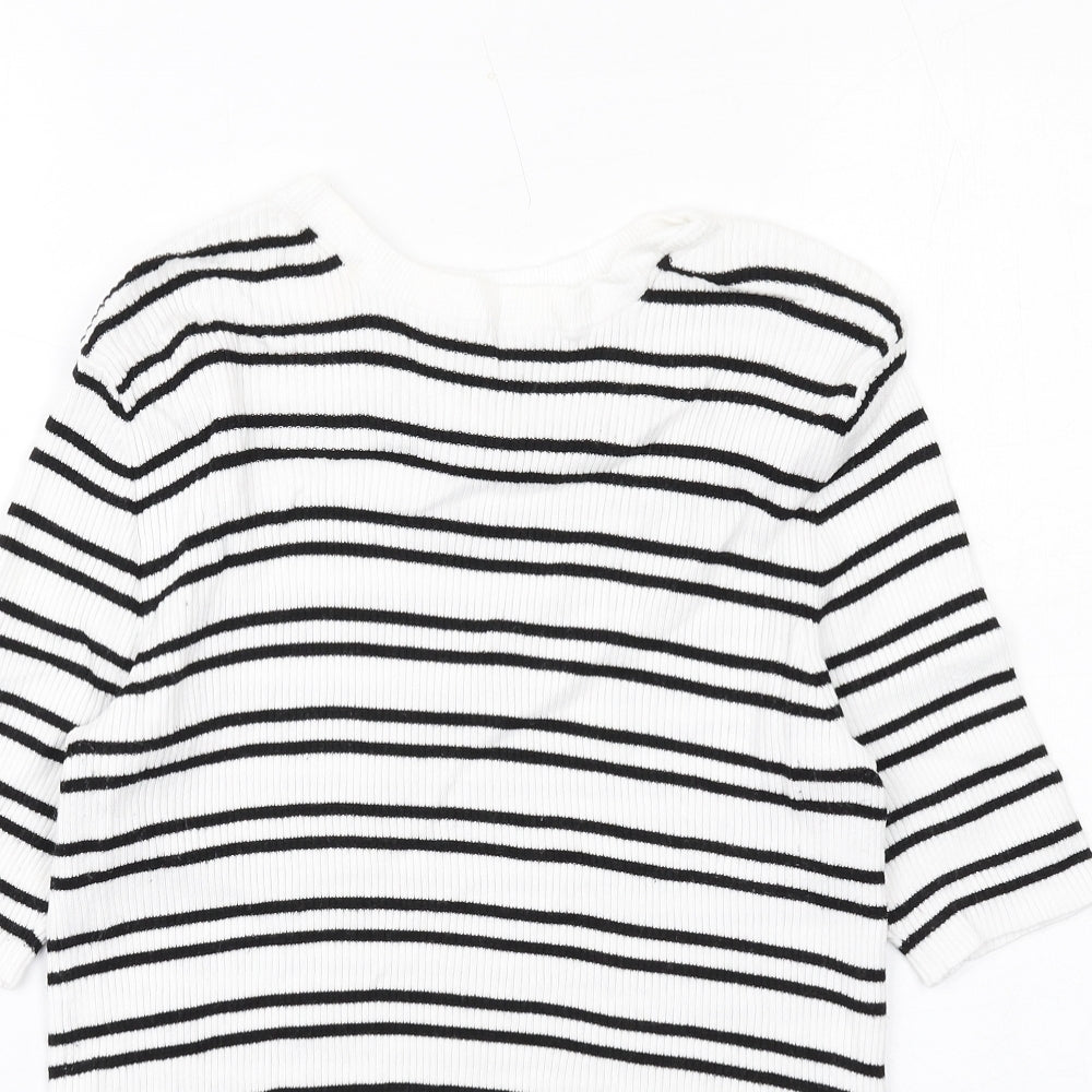 Marks and Spencer Womens White Boat Neck Striped Viscose Pullover Jumper Size M - Ribbed