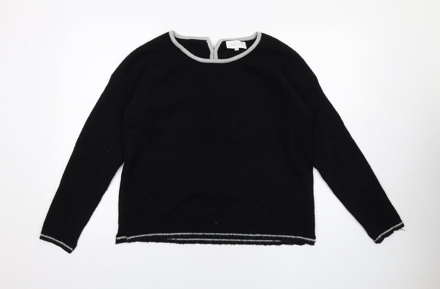 Grace & Mila Womens Black Boat Neck Acrylic Pullover Jumper Size S - Bow Detail
