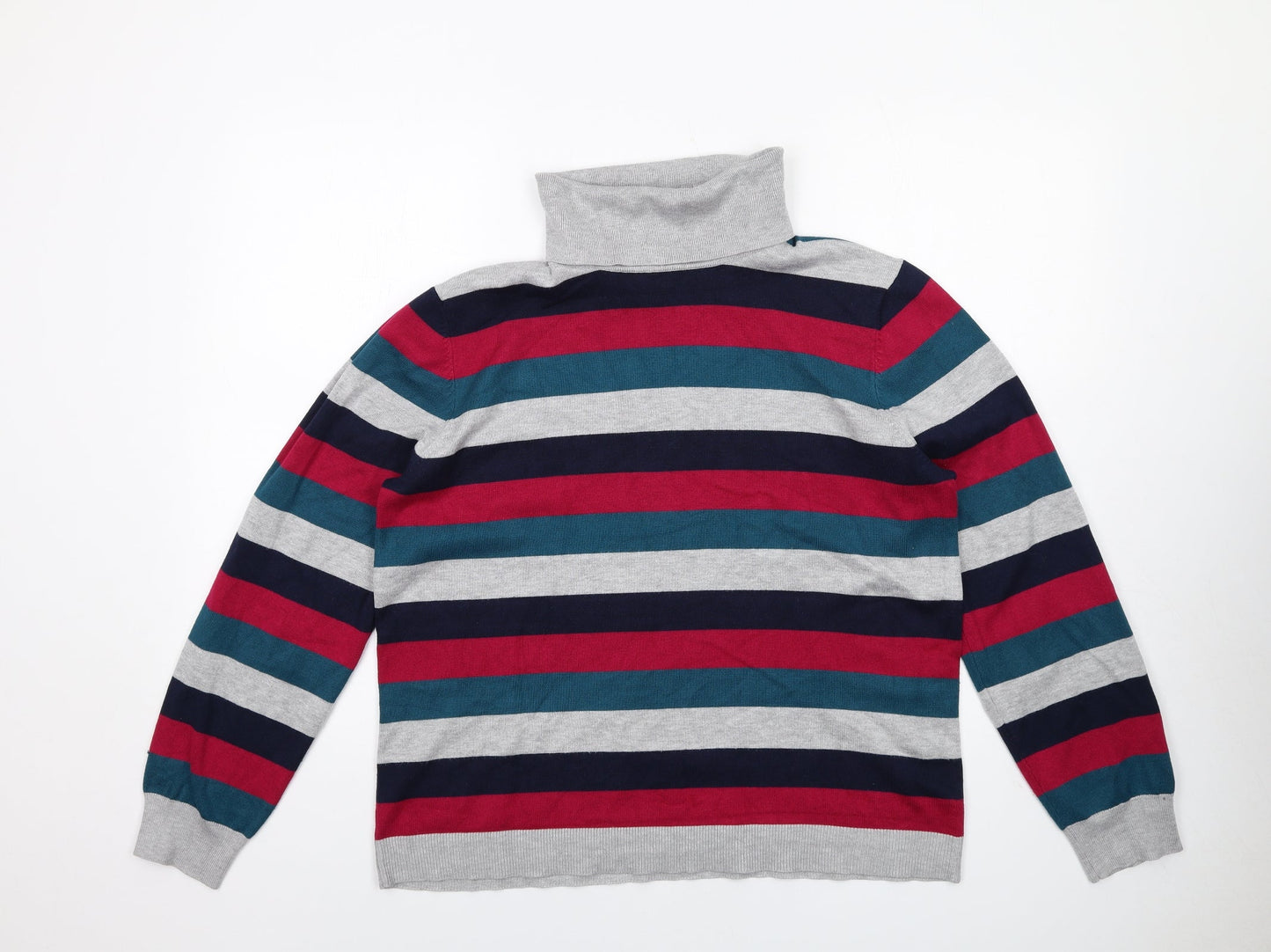 Retrology Womens Multicoloured Roll Neck Striped Viscose Pullover Jumper Size XL