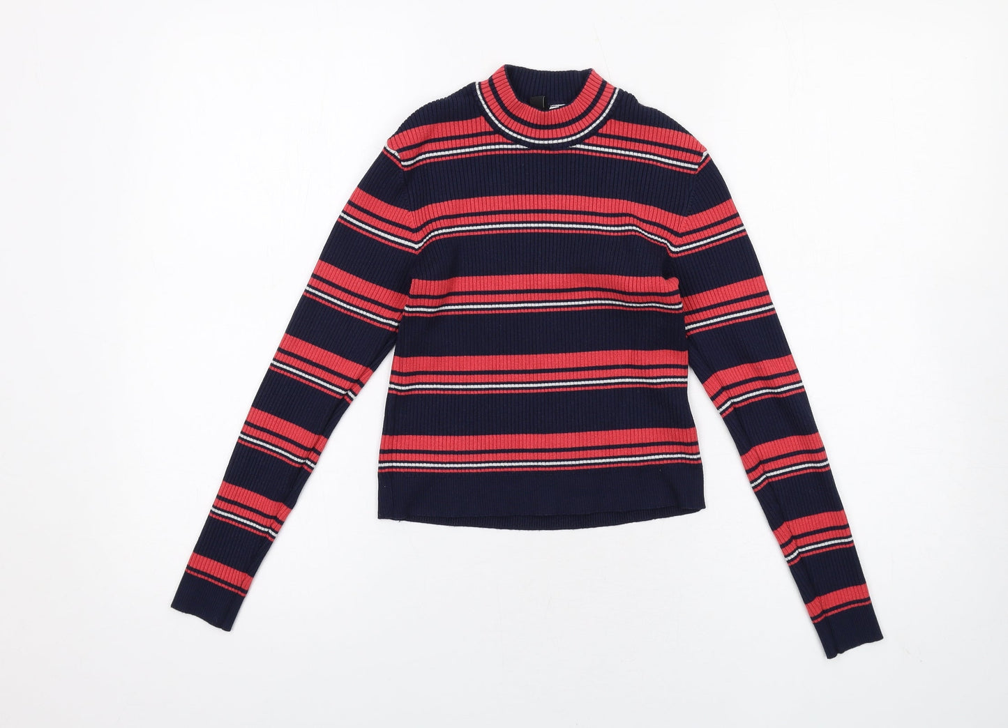 H&M Womens Multicoloured Mock Neck Striped Viscose Pullover Jumper Size M - Ribbed