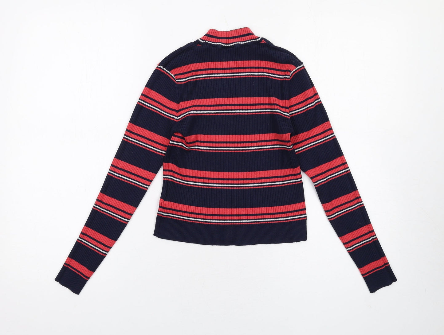 H&M Womens Multicoloured Mock Neck Striped Viscose Pullover Jumper Size M - Ribbed