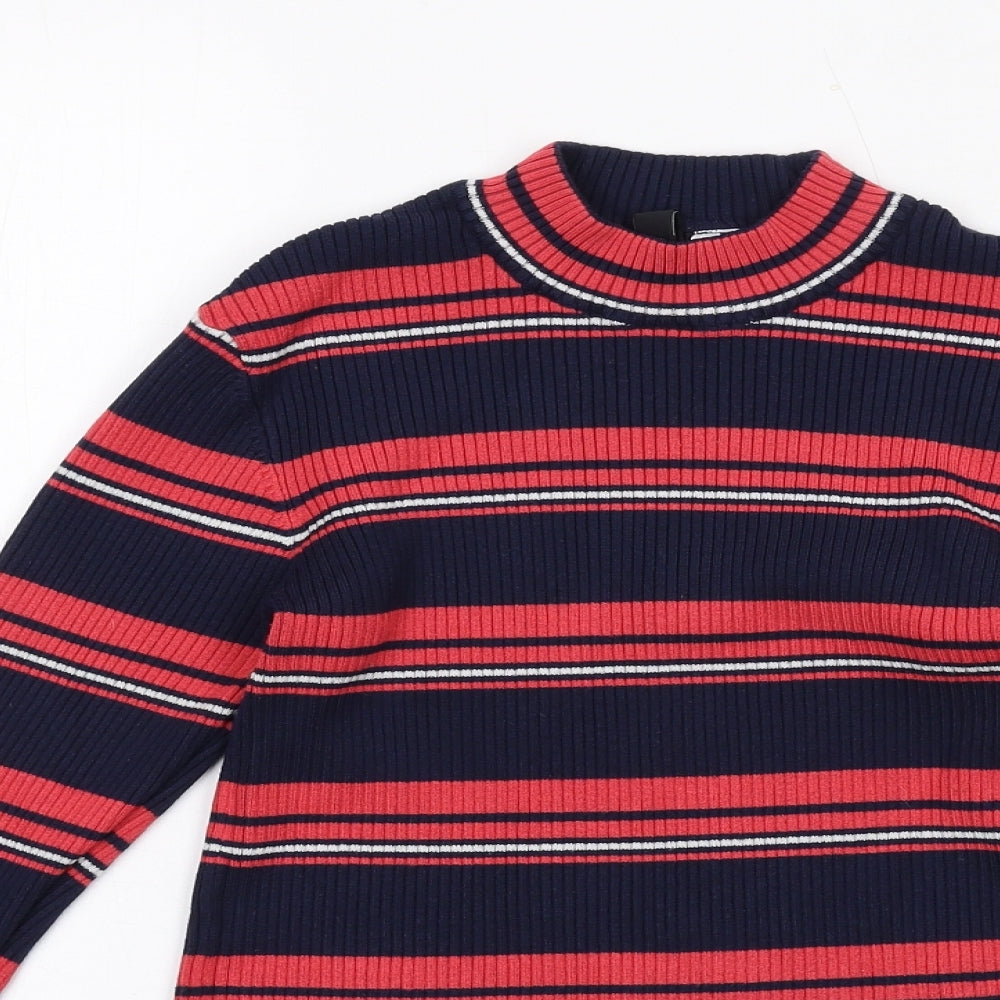 H&M Womens Multicoloured Mock Neck Striped Viscose Pullover Jumper Size M - Ribbed
