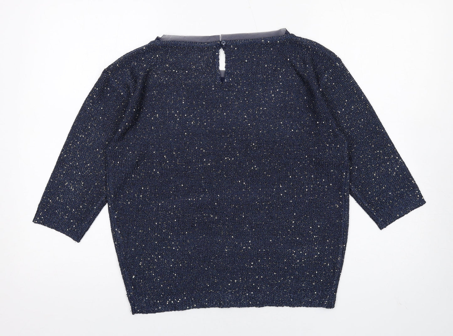Monsoon Womens Blue Boat Neck Polyester Pullover Jumper Size M - Glitter
