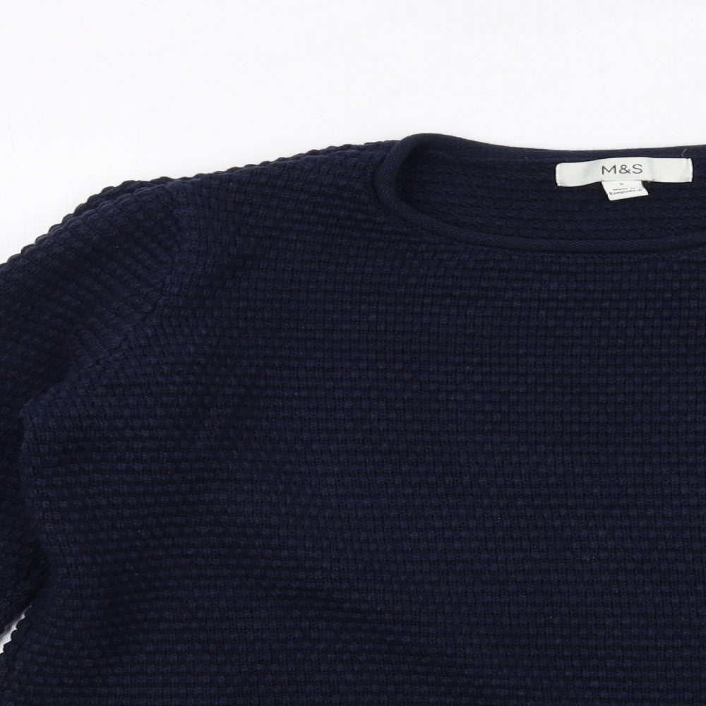 Marks and Spencer Womens Blue Crew Neck Acrylic Pullover Jumper Size S - Textured