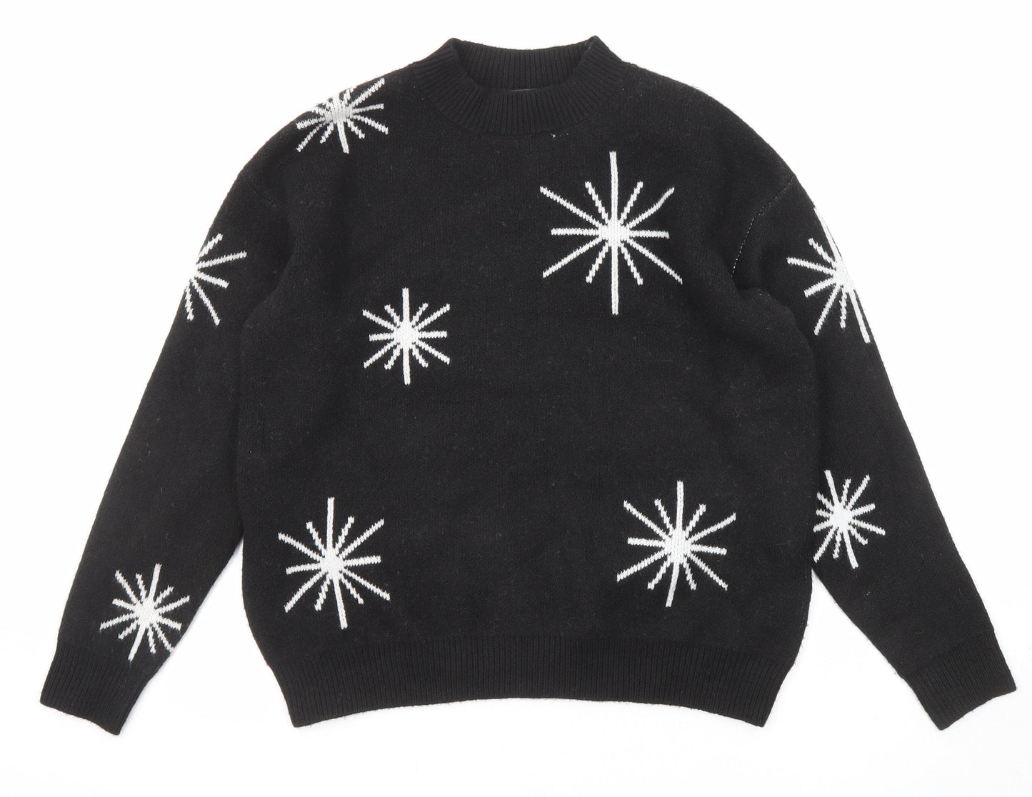 Marks and Spencer Womens Black Mock Neck Geometric Polyester Pullover Jumper Size M - Star Pattern