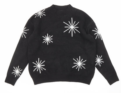 Marks & Spencer Womens Black Mock Neck Geometric Polyester Pullover Jumper Size M - Star Pattern