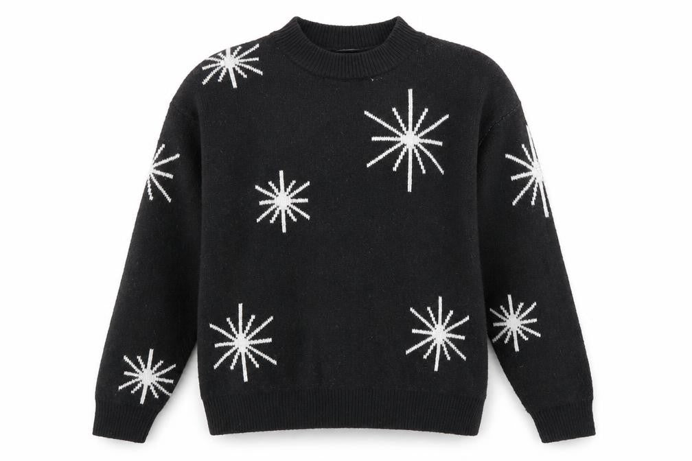Marks & Spencer Womens Black Mock Neck Geometric Polyester Pullover Jumper Size M - Star Pattern