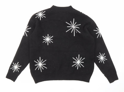 Marks & Spencer Womens Black Mock Neck Geometric Polyester Pullover Jumper Size M - Star Pattern
