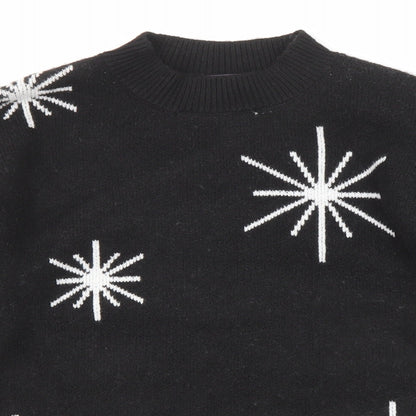 Marks & Spencer Womens Black Mock Neck Geometric Polyester Pullover Jumper Size M - Star Pattern