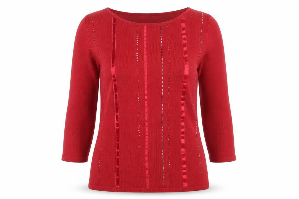 Marks & Spencer Womens Red Boat Neck Acrylic Pullover Jumper Size 8 - Beaded