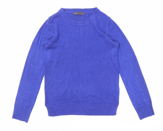 Marks and Spencer Womens Blue Round Neck Acrylic Pullover Jumper Size 8