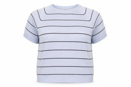 Berkertex Womens Blue Round Neck Striped Cotton Pullover Jumper Size 18 - Size 18-20