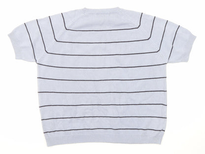 Berkertex Womens Blue Round Neck Striped Cotton Pullover Jumper Size 18 - Size 18-20