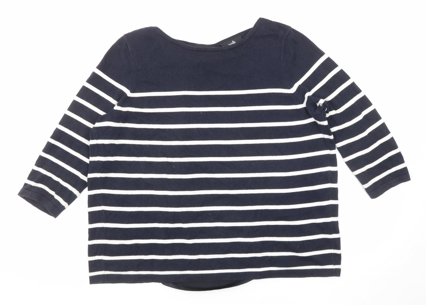 Wallis Womens Blue Round Neck Striped Cotton Pullover Jumper Size M